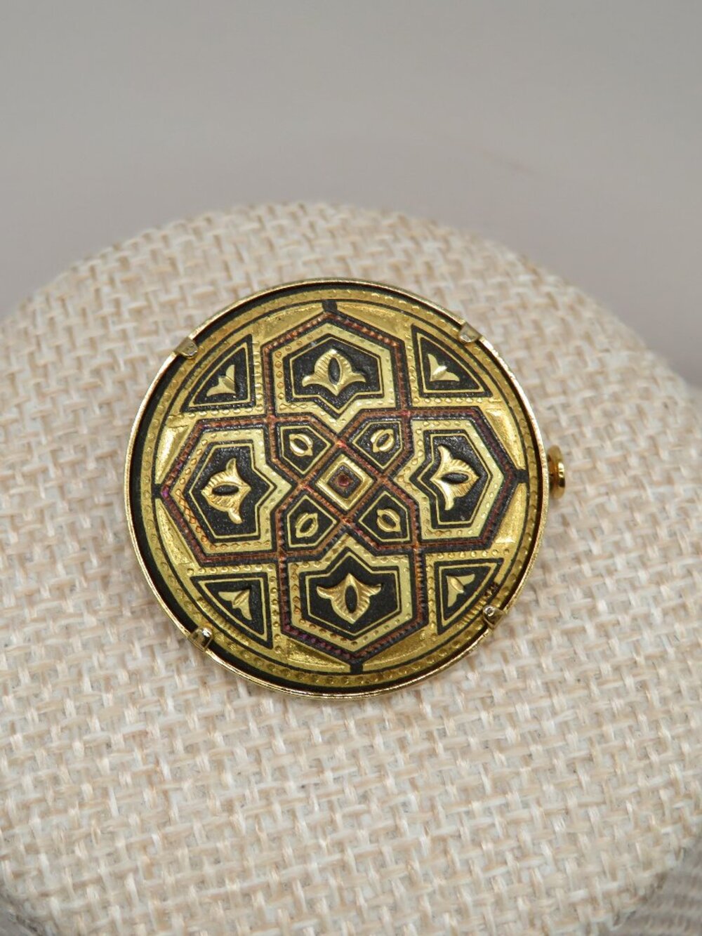 Vintage Damascene Trombone Closure Brooch